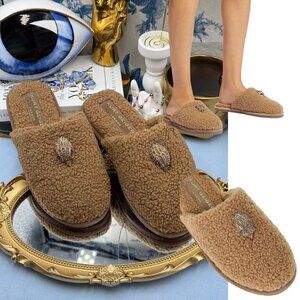 🆕 KURT GEIGER LONDON 🧿 NWOB Kensington Brown Sherpa Slippers, Sz 37 US 7